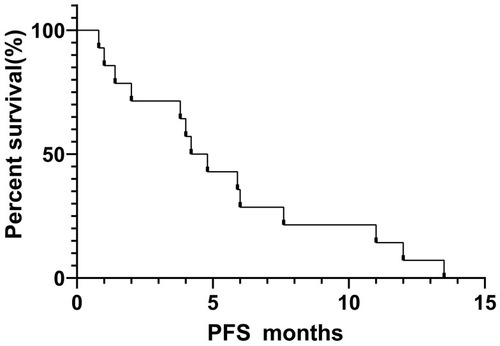 Figure 3 Progression-free survival curve of 14 SqCLC patients showing an mPFS of 4.7 months.