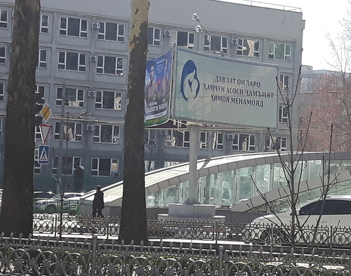 Figure 1. Street banner: “The state protects the family, which is the basis of society.” Dushanbe, July 22, 2017, author’s photograph.