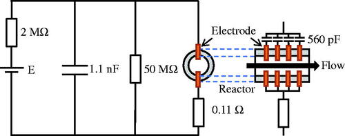 Figure 3. Arc discharge generation circuit using RC circuit.A capacitor is connected in series to drive the discharge in parallel with each electrode.