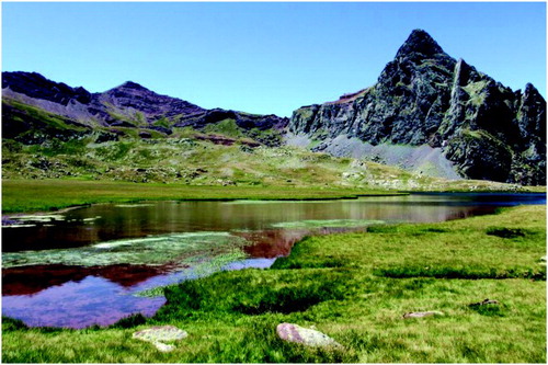 Figure 4. Summer view from the Llanos de Anayet of the slopes of the Vértice de Anayet (left) and Pico de Anayet (right) with reduced avalanche susceptibility due to high slope values (Photo: J. Chueca).