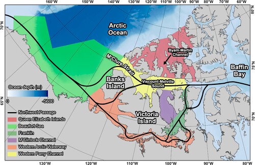 Fig. 1 Regions of the Northwest Passage located in the western Canadian Arctic.