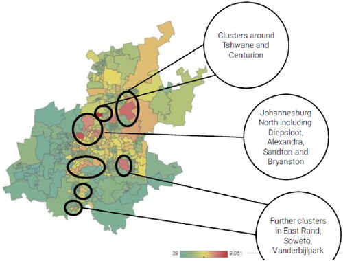 Figure 4. Spatial identification of concentrations of the elderly in Gauteng province. (Source: National Department of Health, ‘Update on Covid-19’, 30 March 2021)