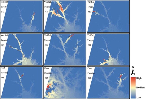 Figure 8. Examples of flood probability map based on single VGI point.