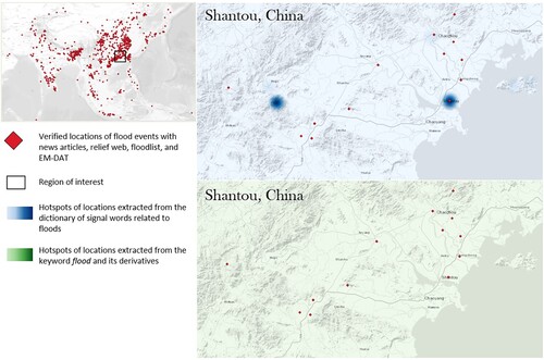 Figure 9. Comparative analysis of the data harvested from the Twitter live stream and groundtruth data, for flood events in Shantou, China during 18–24 May, 2022.