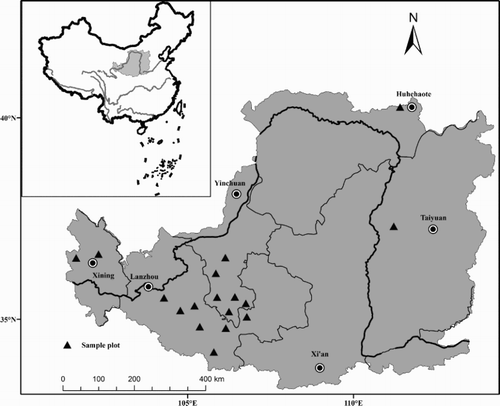 Figure 2. Map of the Loess Plateau. The locations of the potato field experiments reported in the peerreviewed literature are shown on the map.