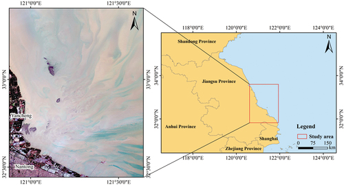 Figure 2. Jiangsu Shoal, the research area of marine aquaculture and macroalgae blooms spatiotemporal correlation.