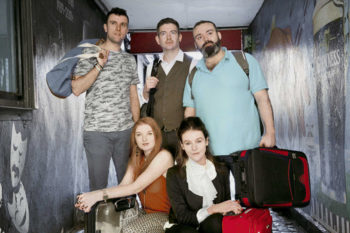 Figure 2. The cast of My English Tongue, My Irish Heart by Martin Lynch. Back row, left to right: Keith Singleton, Cillian O’Dee, Ross Anderson-Doherty. Front row: Margaret McAuliffe, Kerri Quinn. Photo: Ruth Gonsalves Moore.