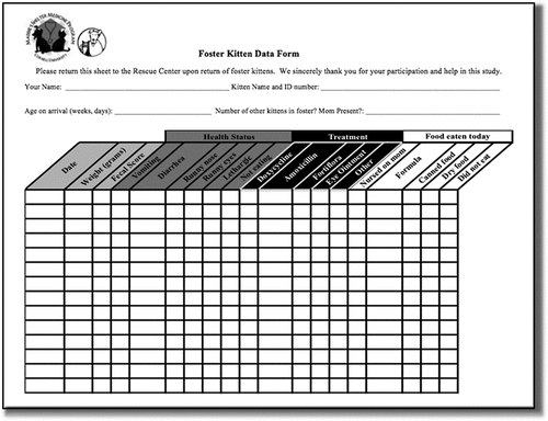 Figure 1. Data collection form used in this study.