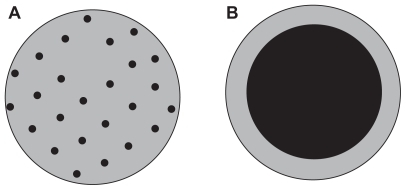 Figure 7 A schematic of a matrix structure (A), and encapsulated structure (B).