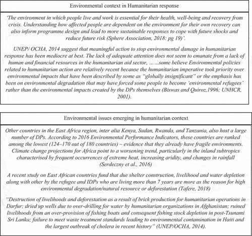 Box 4. Understanding the environmental context and emerging challenges in humanitarian response.