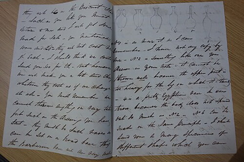 Figure 7. Letter of Jos Mayer to Joseph Mayer dated 28 May 1842, discussing the design and firing process of ceramics vessels. LRO 920 MAY, Jos Mayer. Courtesy of Liverpool Central Library and Archives.