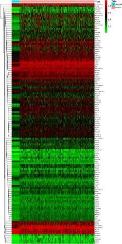 Figure 1 Heatmaps of EC-related aberrant methylation-driven genes. (The color from green to red shows a progression from hypomethylation to hypermethylation).