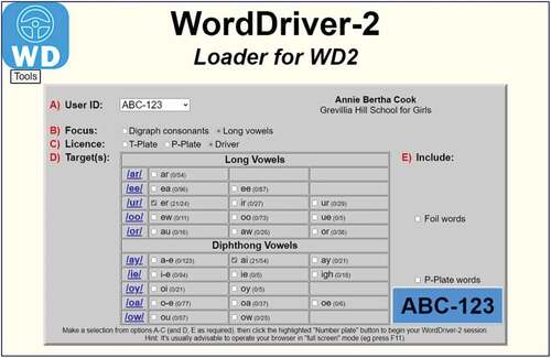 Figure 2. Screen shot of WordDriver-2 loader page.
