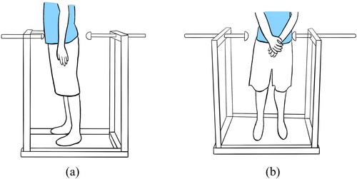 FIGURE 1. The Sway Discrimination Apparatus tests (a) anterior–posterior sway; (b) medial–lateral sway.