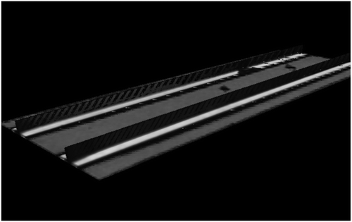 Figure 11. Integrated 3D model of the CFRP panel with UT image of the inner material structure projected on the STL model of the exterior geometry