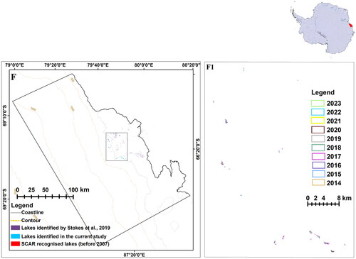 Figure 8. Melt lake distribution at the Mac. Robertson Land, East Antarctic (Region F). Note that this area does not have large melt lakes.