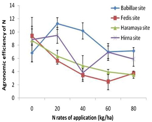Figure 3. Line graph of agronomic efficiency of N of common bean var. Dursitu along different rates of N application
