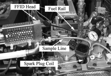 Figure 3 FFID installation on single cylinder engine for spark-plug in-cylinder measurements.