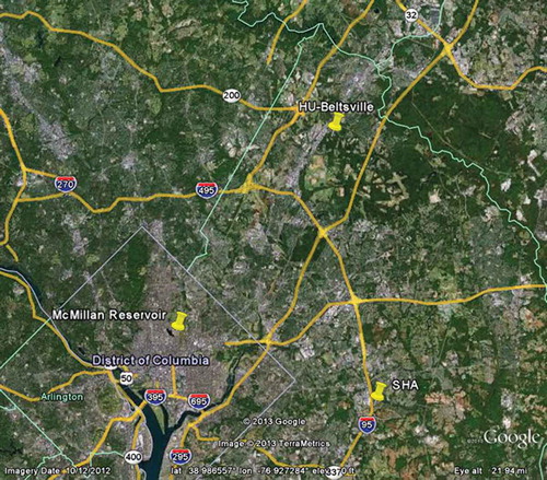 Figure 2. Monitoring site location relative to the comparison monitoring sites.