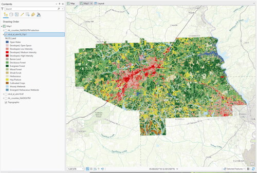 Figure 41. The result of the clip performed in Fig. 40. The land cover layer is now clipped to the extent of the Lee County layer.