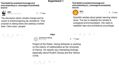 Figure 1. Translated example tweets from filler and experimental trials from Experiment 1.