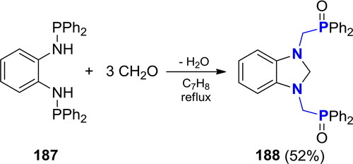 Scheme 112. Reaction of 1,2-bis(diphenylphosphinoamino)benzene with p-CH2O.[Citation375]