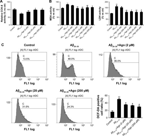 Figure 1 Effects of agomelatine on oxidative stress induced by Aβ25–35 in PC12 cells.