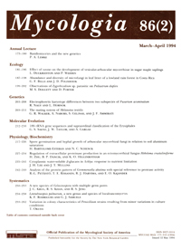 Cover image for Mycologia, Volume 86, Issue 2, 1994