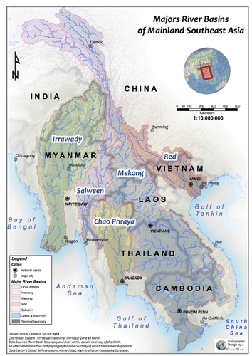 Figure 2. (left) The division of large river basins in the Indochina Peninsula.