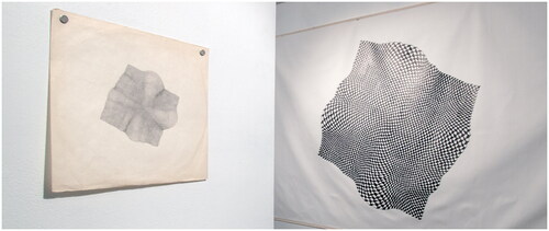 FIGURE 15 Drawings from “soft edges” installation, 2013. Drawings and photograph by author.