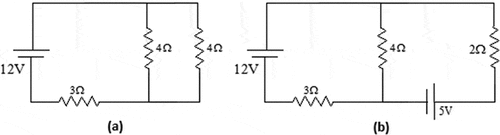 Figure 2. Example of circuit diagrams examined (a) GenAI can easily find the total current and (b) GenAI made minor mistakes in finding the total current.