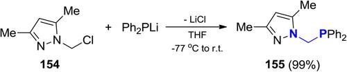 Scheme 98. Reaction of chloromethyl-3,5-dimethylpyrazole with Ph2PLi.[Citation349]