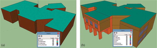 Figure 5. (a) LoD2 building model (b) LoD3 building model with semantics and geometry.