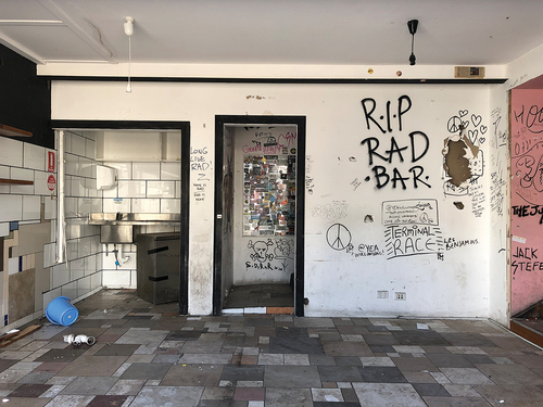 Figure 3. Interior of rad bar with graffiti messages, October 2019. Photograph by Zelmarie Cantillon.