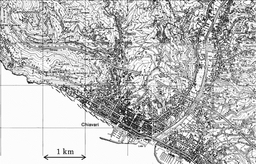 Figure 5. Chiavari in 1992 (from Regione Liguria, Carta Tecnica Regionale, Tavolette 231.1 Rapallo, 232.4 Lavagna).