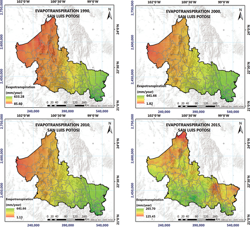 Figure 4. Distribution of the real evapotranspiration.