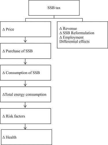 Figure 1. Summary of potential outcomes of SSB taxation. Adapted from Mytton, Eyles & Ogilvie, 2014 [Citation15]