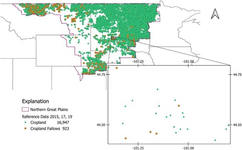 Figure 3. Sample distribution. Image showing random sample distribution across the Northern Great Plains study area (Oliphant et al. Citation2024).