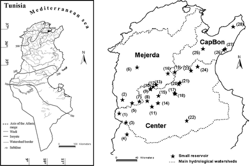 Fig. 1 Location of reservoirs in the Tunisian Dorsal area.