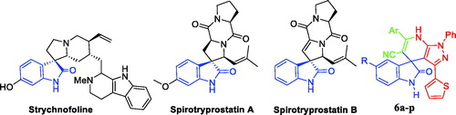 Figure 1. Chemical structure of some naturally isolated anticancer spirooxindoles, and the synthetic spirooxindoles 6a–p.
