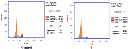 Figure 10. Effect of compound 6 (92.16 μM) on DNA ploidy flow cytometric analysis of PC-3 cells after 24 h.