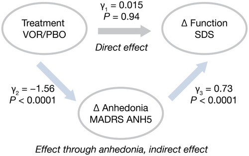 Figure 2 Path analysis to estimate direct effects of treatment with vortioxetine on functioning: placebo-controlled studies.