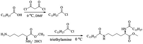 Scheme 1. The synthetic scheme of methyl (S)-2,5-ditetradecanamidopentanoate.