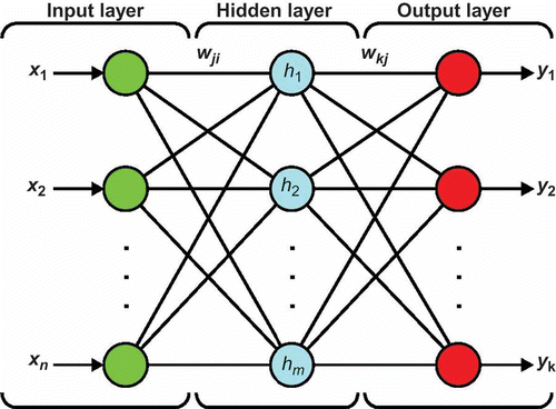 Fig. 4 MLP network with one intermediate (hidden) layer.