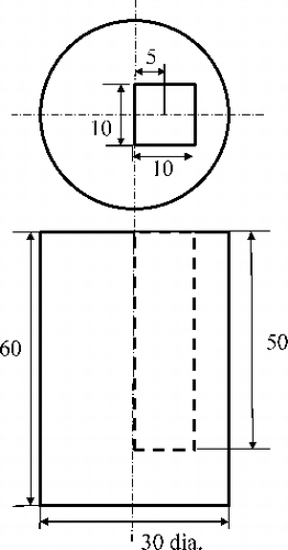 Figure 4. Details of cylindrical acrylic phantom for spatial resolution measurement. The sizes in the figure are in mm.
