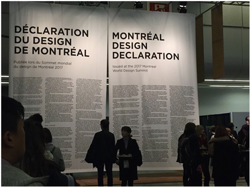 Photo Caption: The Montreal Design Declaration was adopted and signed at the World Design Summit Meeting in Montreal, Canada (2017) recognizing ‘the potential of design to help better achieve global economic, social, cultural and environmental objectives.’ Source: Author, 2017.