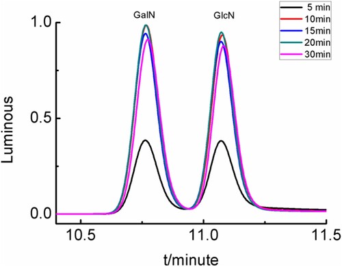 Figure 6. Chromatograms of derivatised compounds under different reaction time.