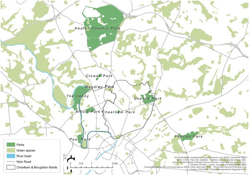 Figure 1. Parks and museums in Cheetham and Broughton.