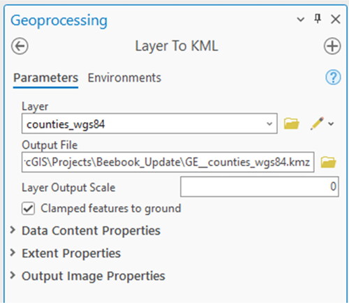 Figure 29. The layer to KML dialog box.