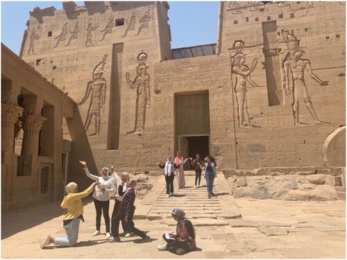 Figure 3. Participants staging their performance at The Philae Temple entrance. Photo by Gamal Megly.